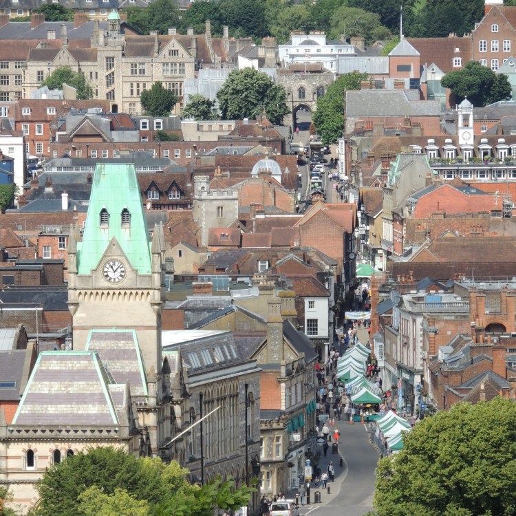 View of Winchester High Street from St Giles